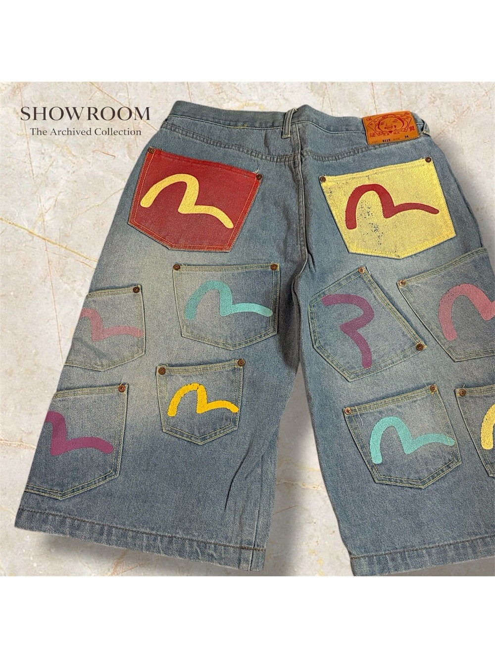 Evisu Indigo Genes Multi Pocket Jeans Sz 34 Painted Seagull Y2K